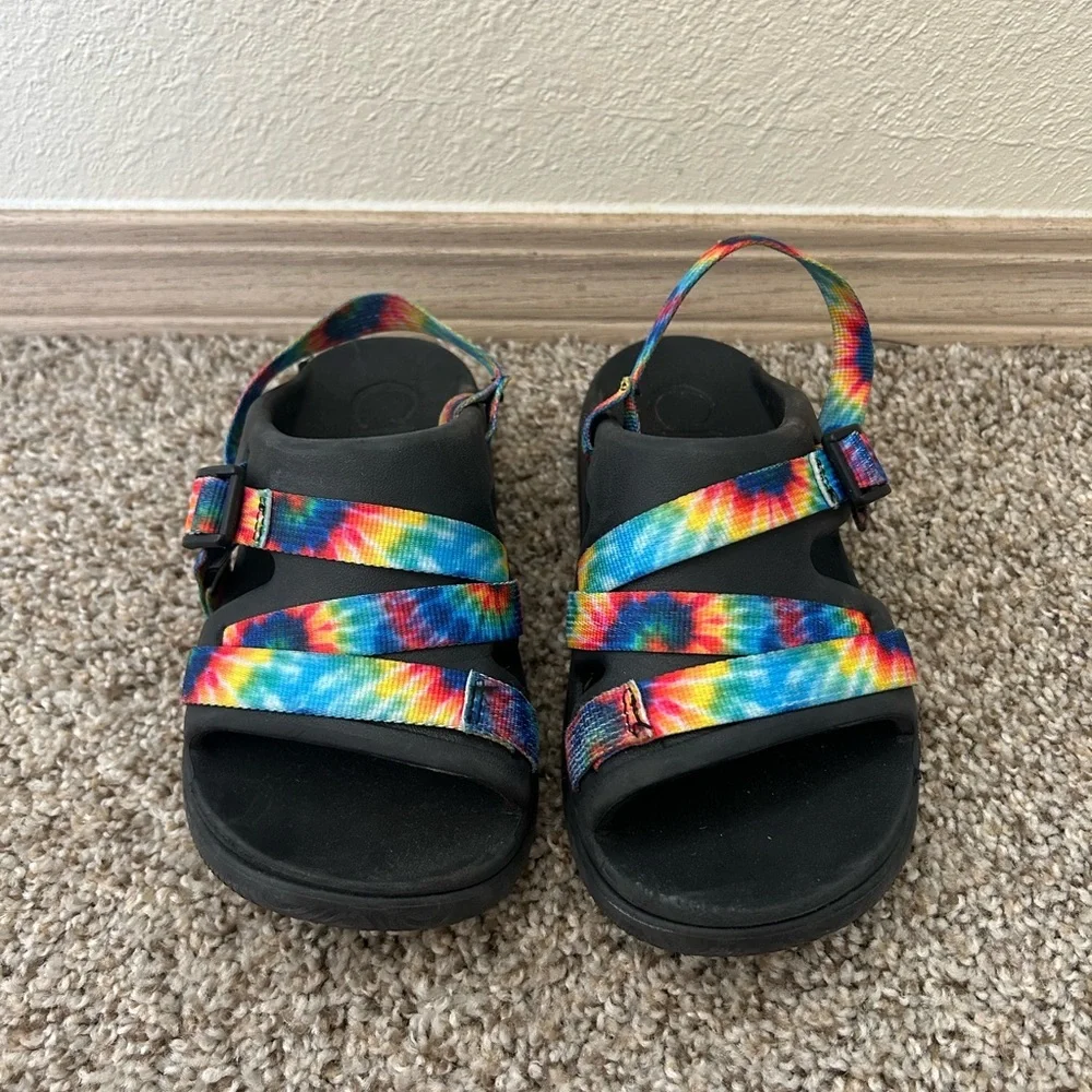 Chaco Chillos Sport Kids Sandals Dark Tie-Dye Strap Black Multicolor Unisex Sz 2